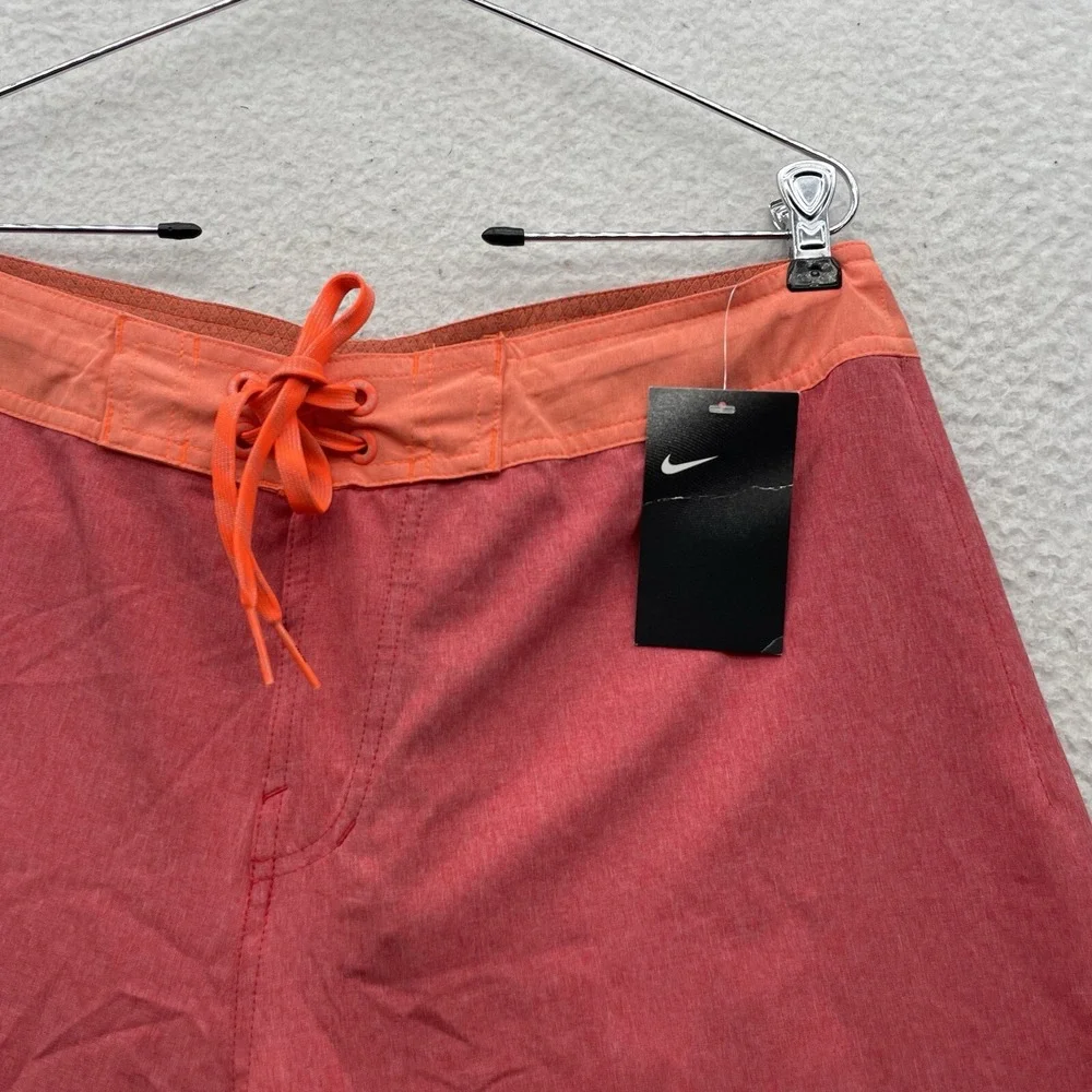 Nike Bathing Suit Mens 34 Red Orange Swoosh Drawstring Swim Shorts Athletic
